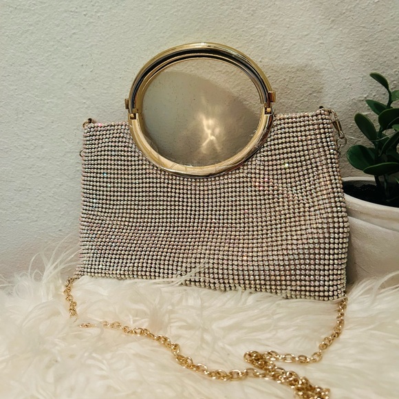 New Chic Elegant Rhinestone Gold Satchel Crossbody By Jessica McClintock - Picture 1 of 6